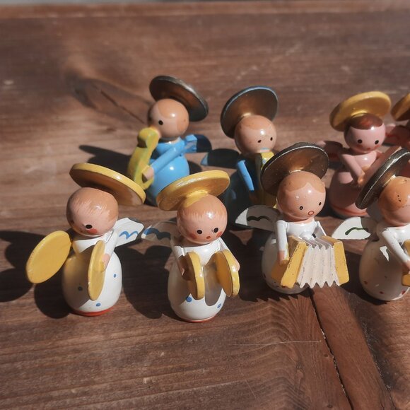 Miniature Angel Choir Painted Wood Musical Band with Instruments VTG Holiday 1.5 - Picture 5 of 15